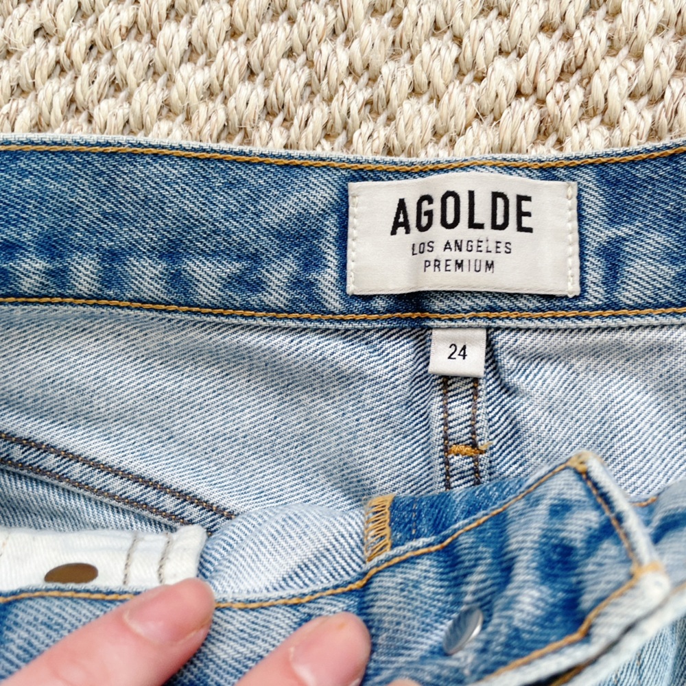 AGOLDE Distressed Denim Cutoff Shorts Women’s Size 24 High Rise Raw Hem - Picture 5 of 12